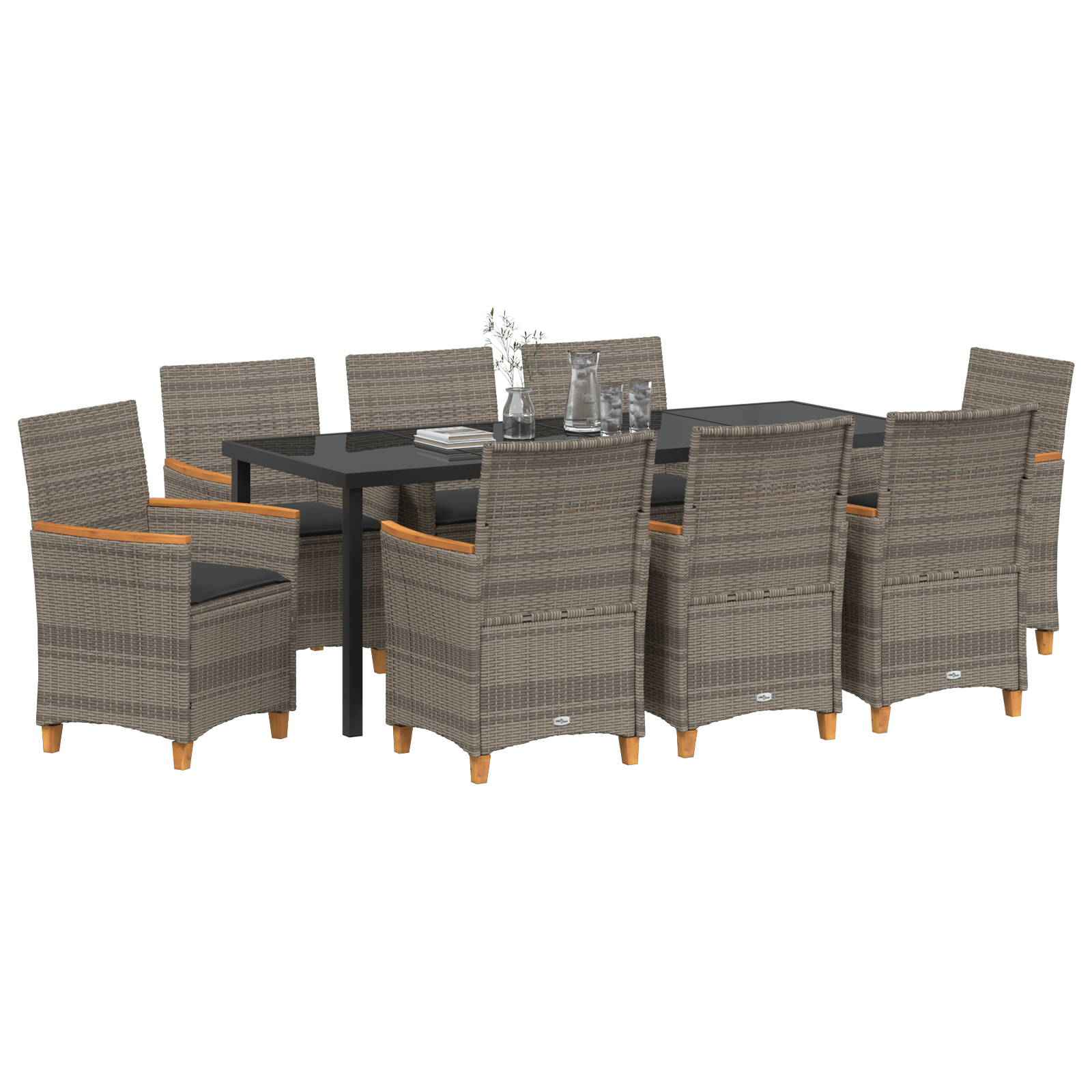 vidaXL 9-delige tuin eettafelset met kussens in grijs poly rattan