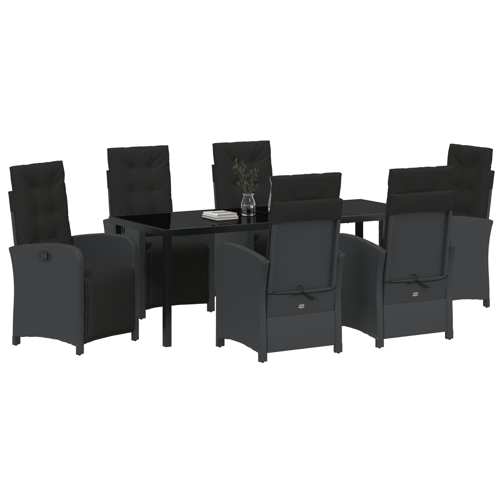 vidaXL 7-delige tuinset met kussens - zwart poly rattan