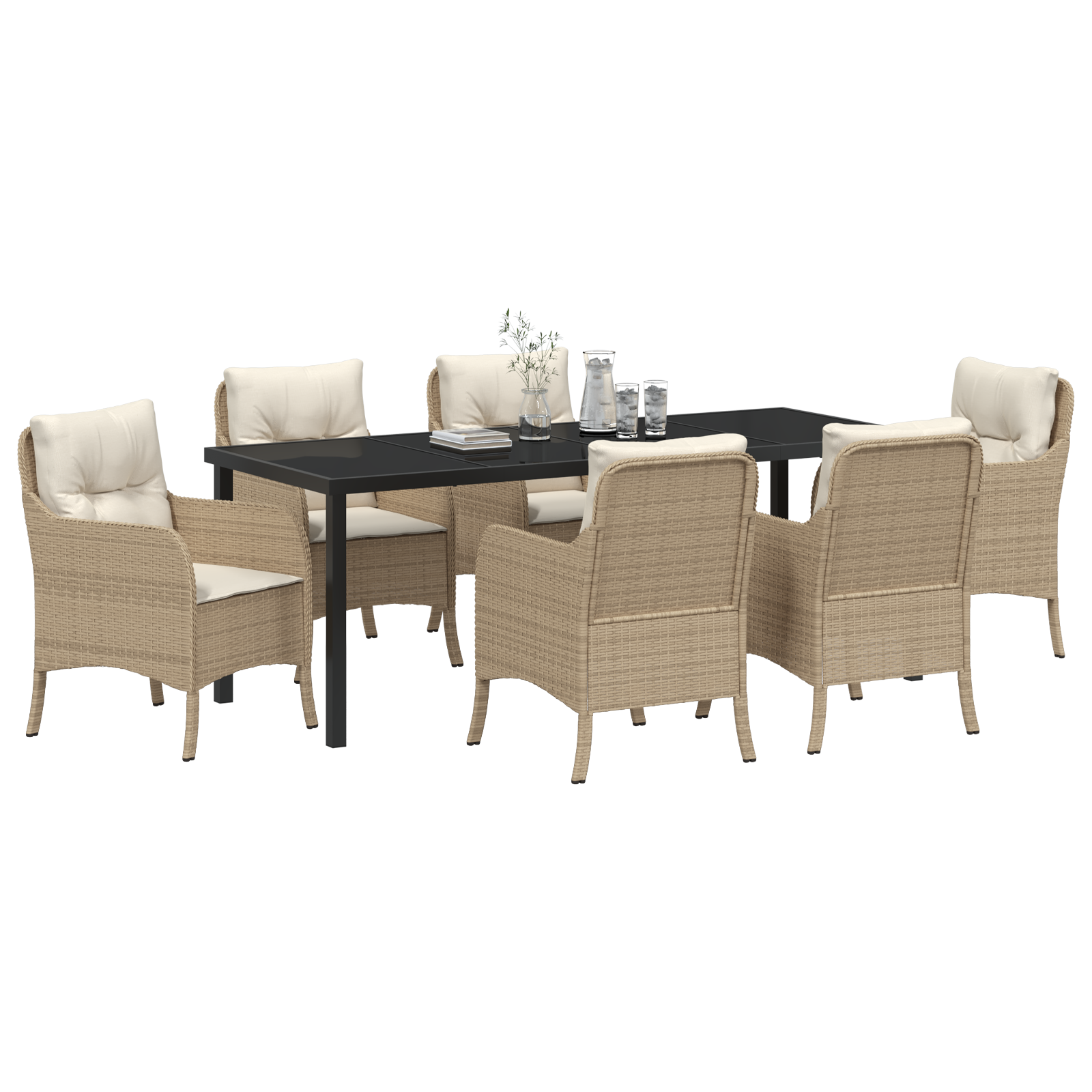 vidaXL 7-delige tuinset met kussens Beige Poly Rattan