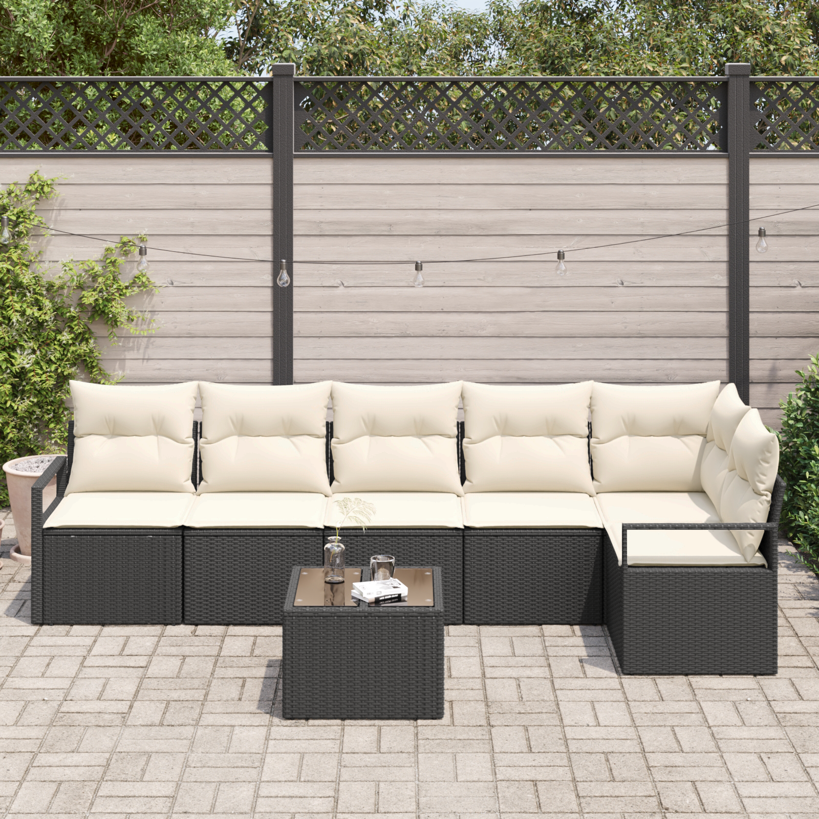 vidaXL 6-delige tuinset met kussens bruin poly rattan