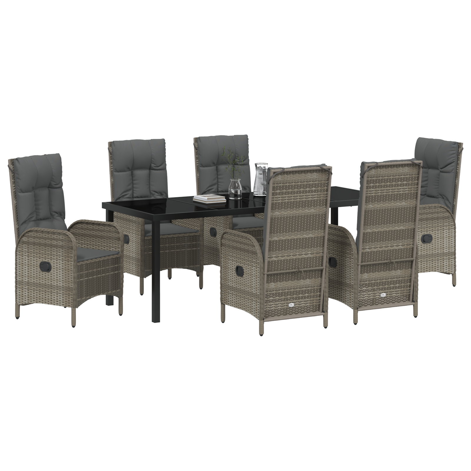 vidaXL 7-delige Tuin Eetset Grijs Poly Rattan