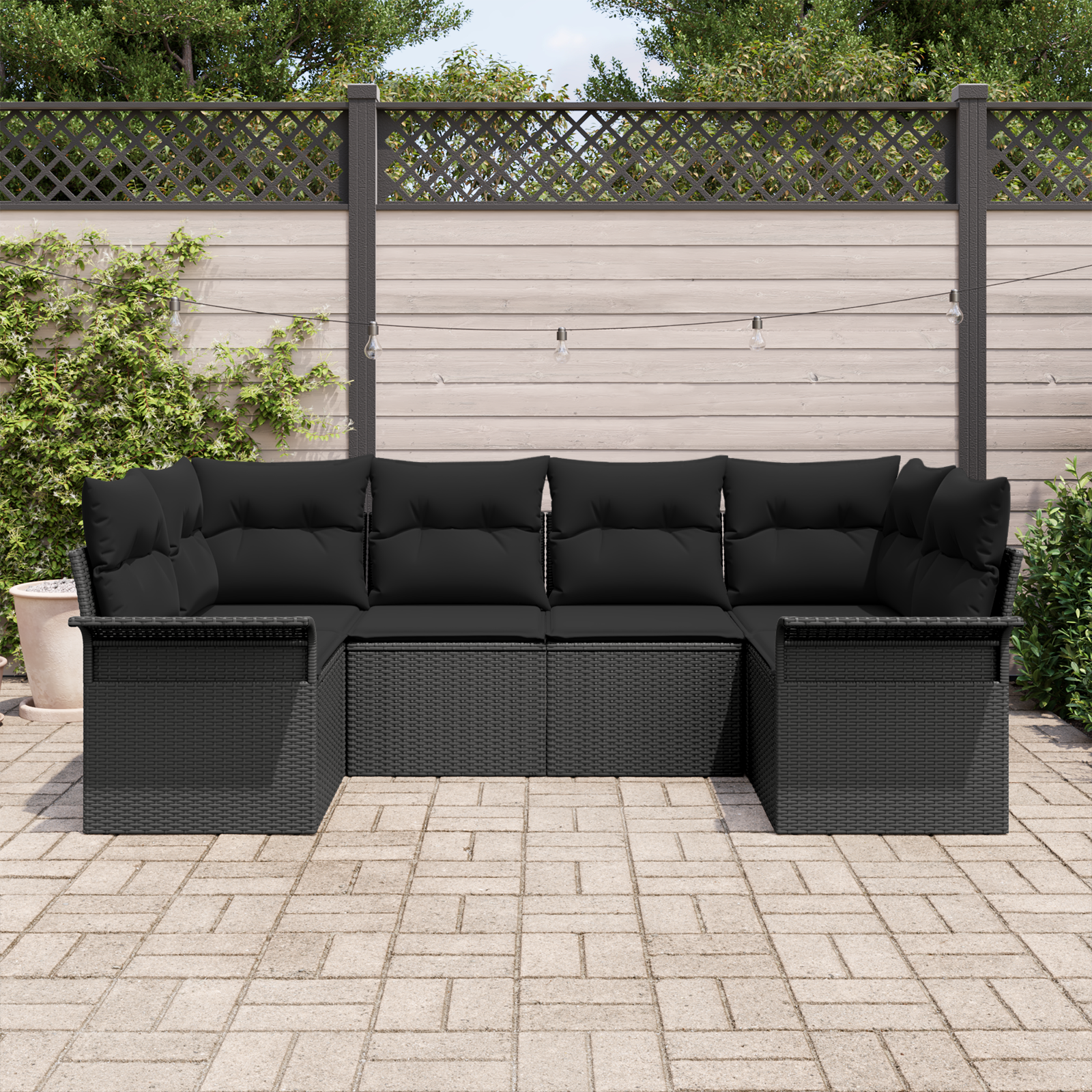 vidaXL 6-delige Tuinbankenset met kussens poly rattan zwart