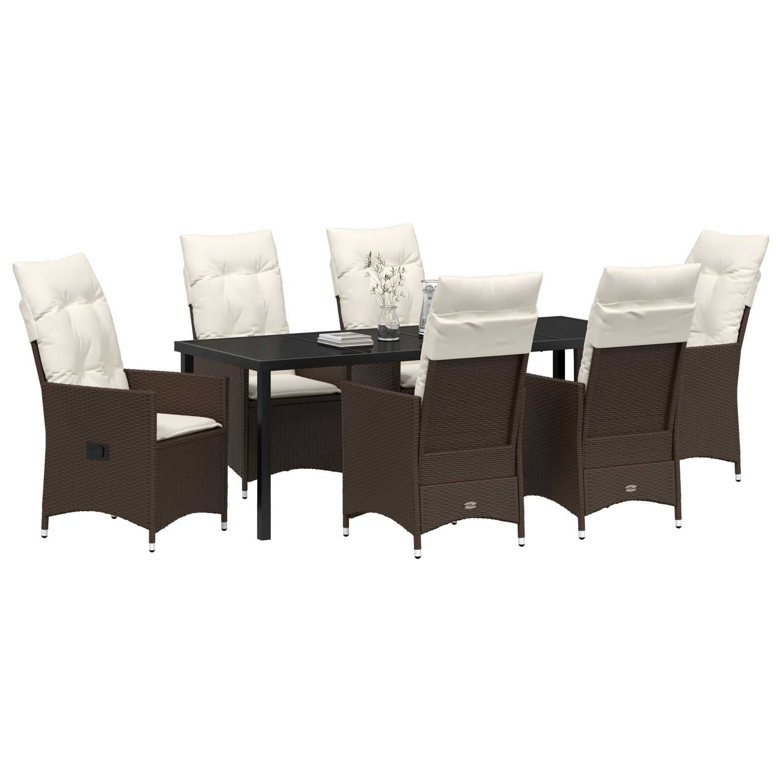 vidaXL 7-delige Tuin Eetset met Kussens Bruin Poly Rattan