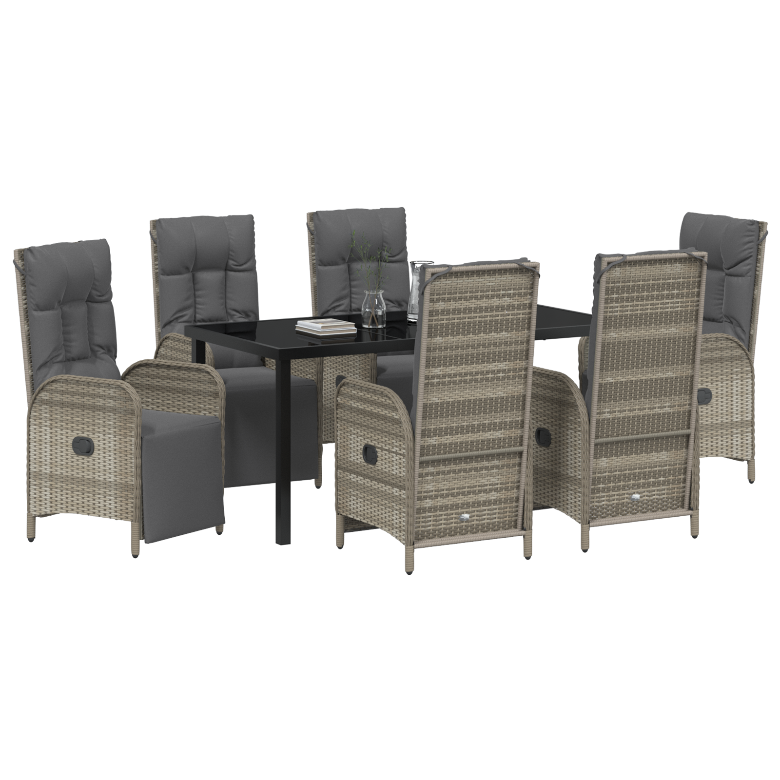 vidaXL 7-delige tuinset met kussens in grijs poly rattan