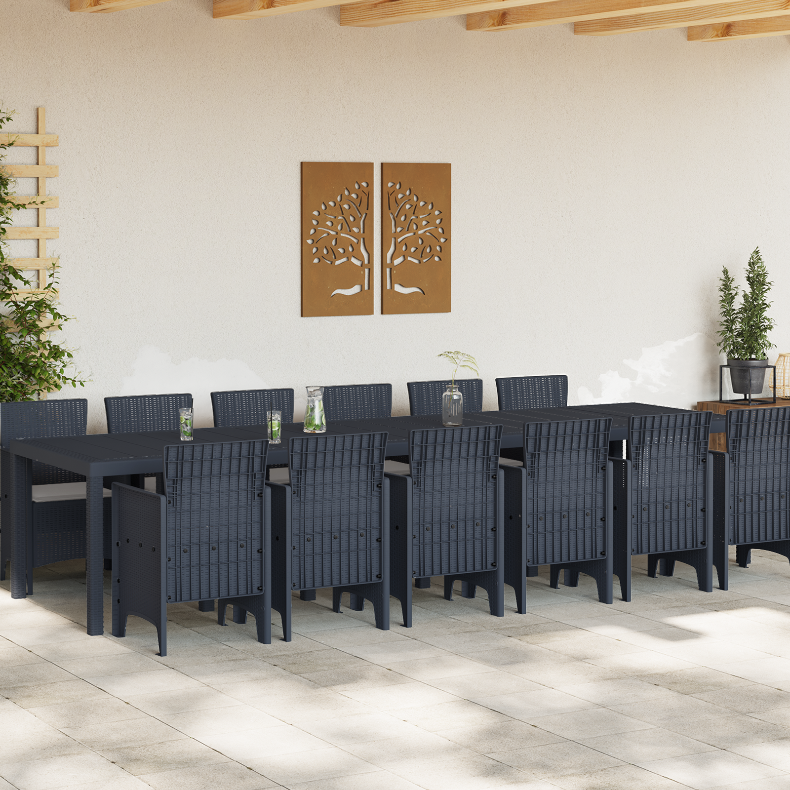 vidaXL 13-delige Tuinset met kussens poly rattan antraciet