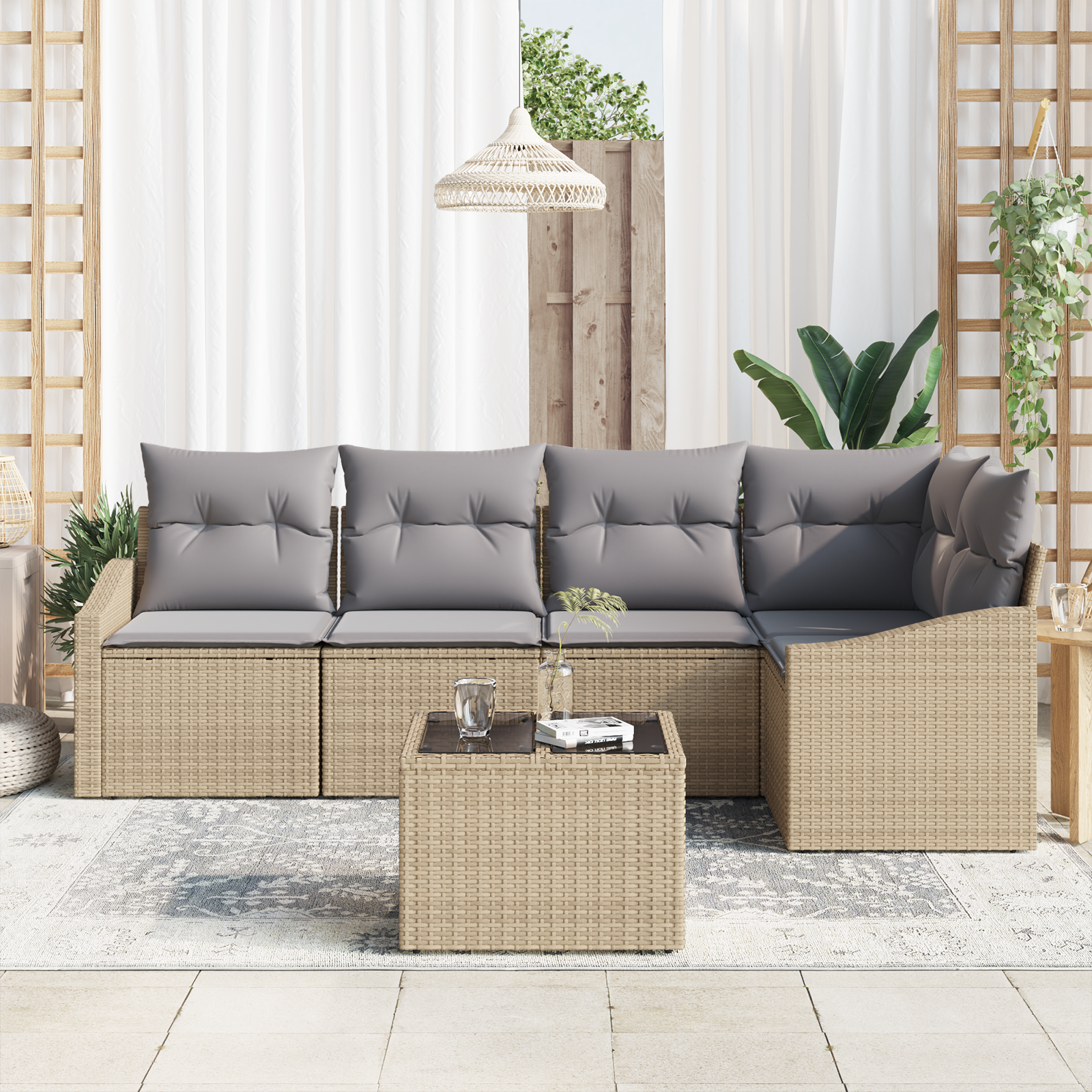 vidaXL 6-delige Tuinbankenset met kussens poly rattan zwart
