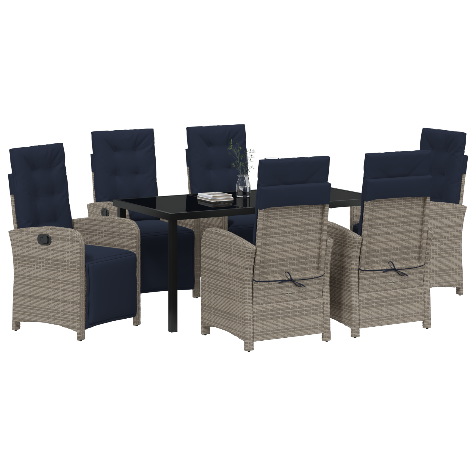 vidaXL 7-delige Tuinset Grijs Poly Rattan