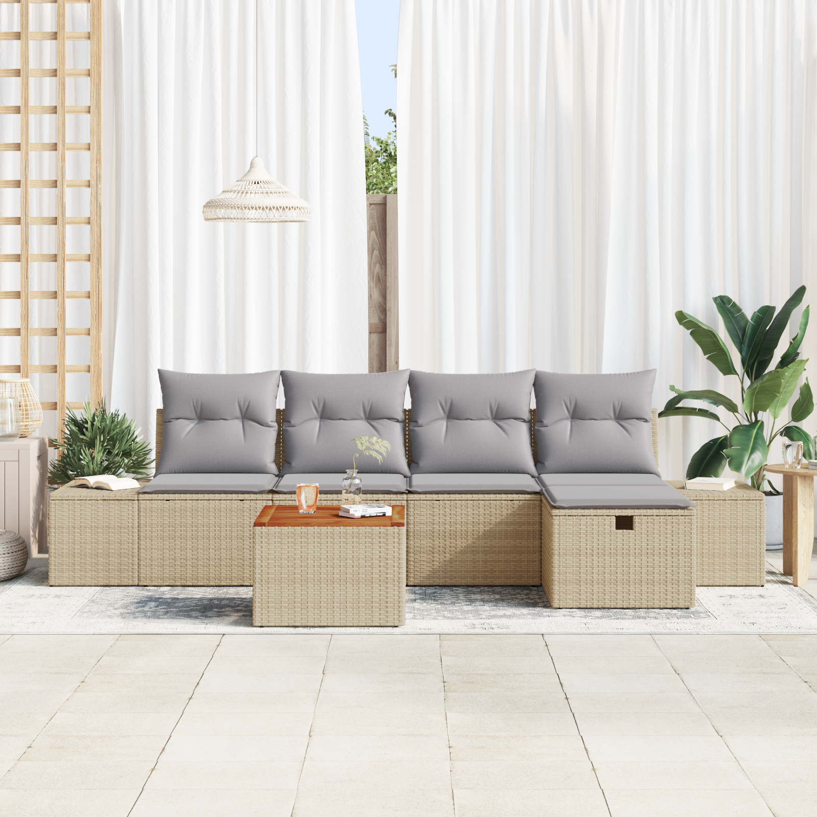 vidaXL 6-delige tuinsofa set met kussens in Beige Poly Rattan