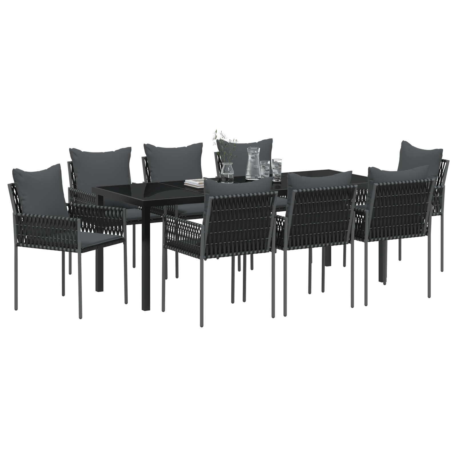 vidaXL 9-delige tuinset met kussens - zwart poly rattan