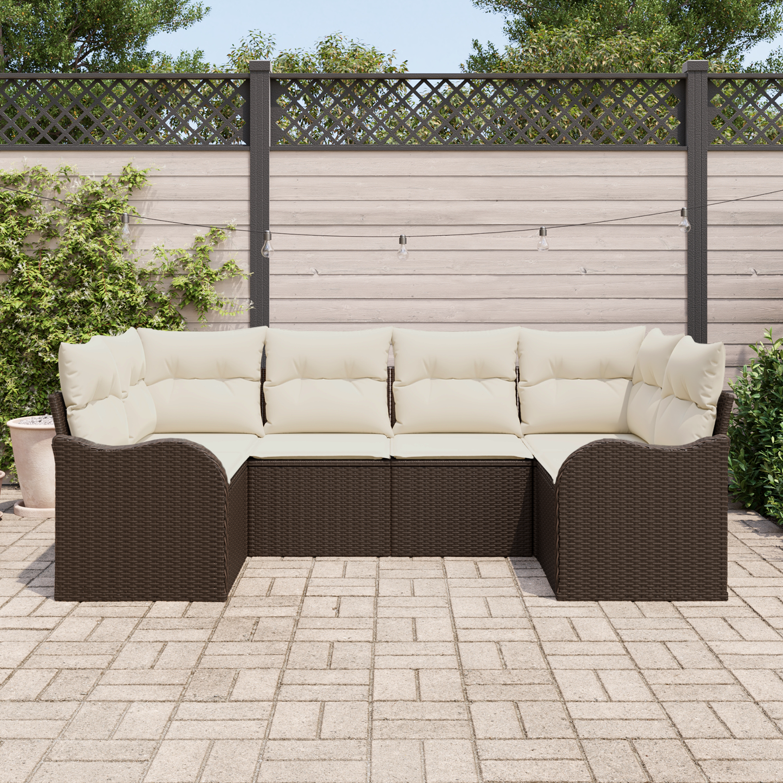 vidaXL 6-delige tuinsofa set met kussens in bruin poly rattan