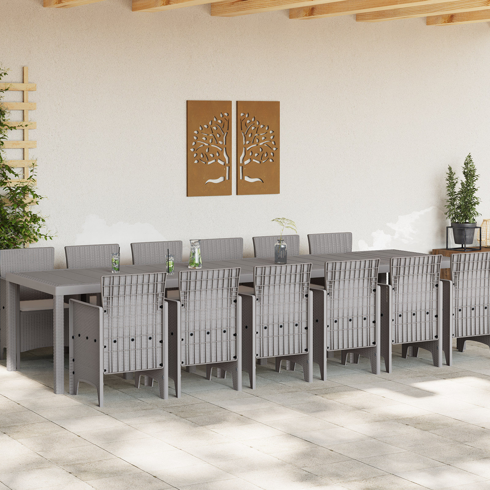 vidaXL 13-delige Tuinset met kussens poly rattan lichtgrijs