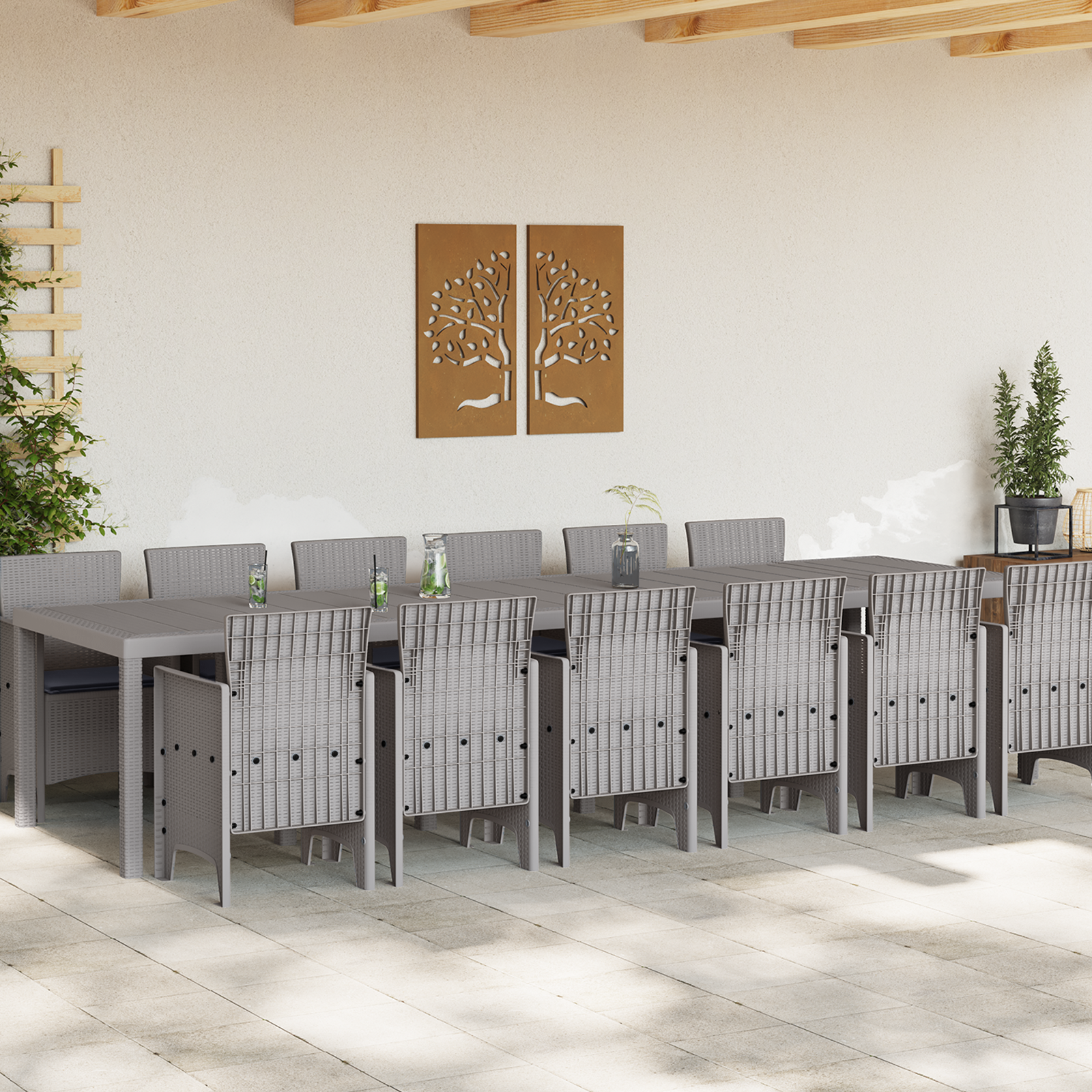 vidaXL 13-delige Tuinset met kussens poly rattan lichtgrijs