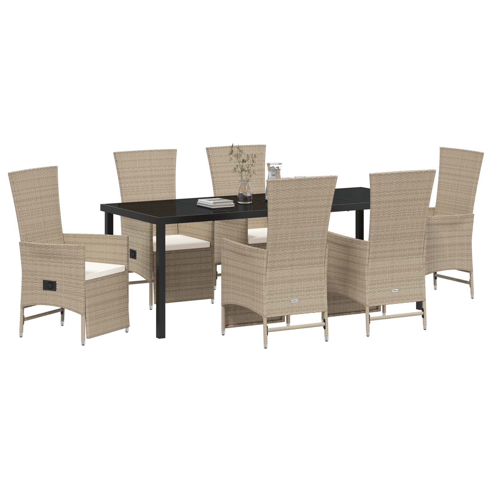 vidaXL 7-delige tuinset met kussens in beige poly rattan