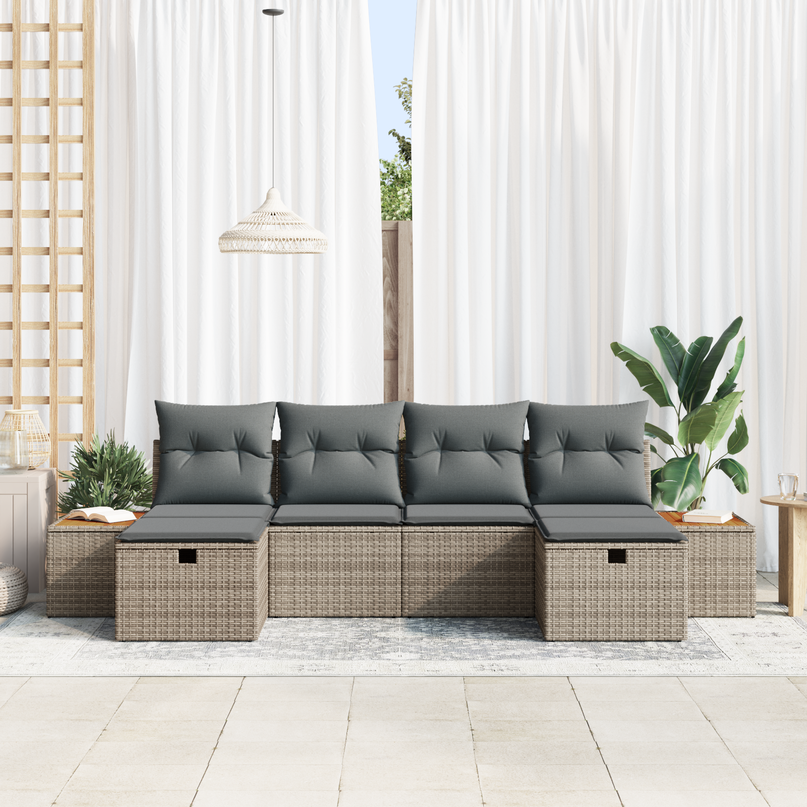 vidaXL 6-delige Tuinbankenset met kussens poly rattan grijs