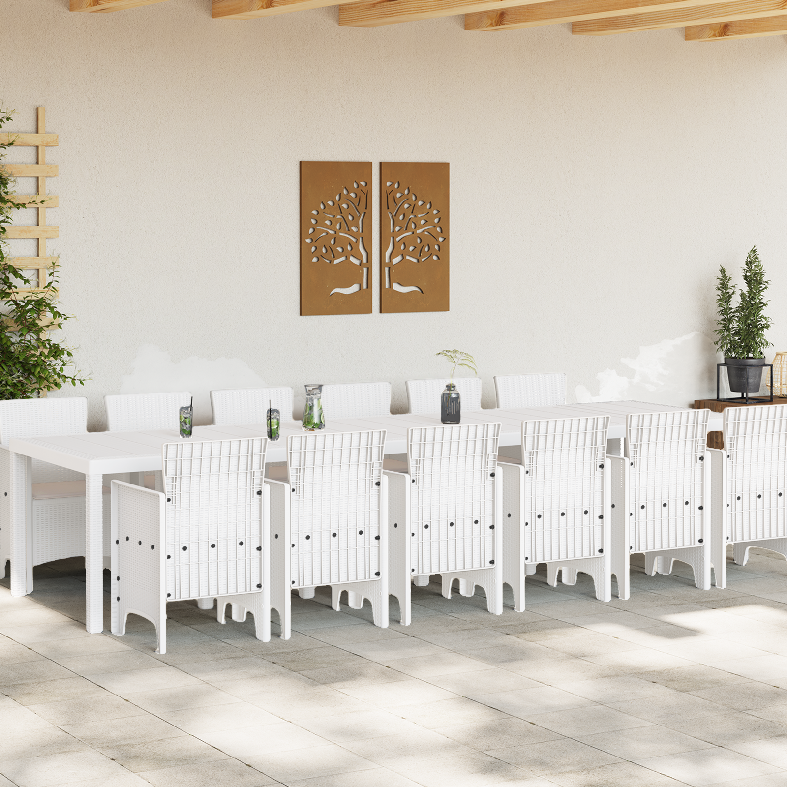 vidaXL 13-delige Tuinset met kussens poly rattan wit