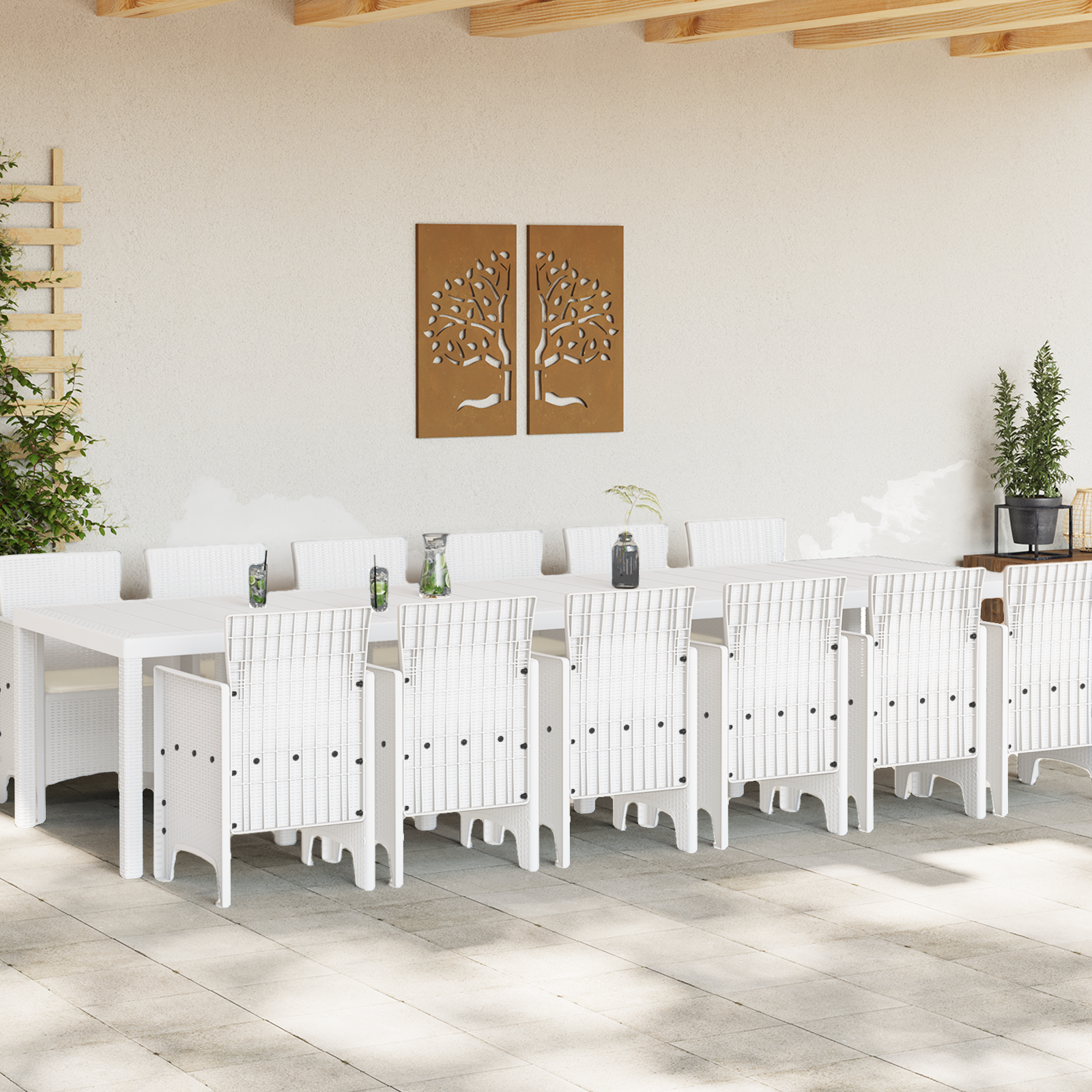 vidaXL 13-delige Tuinset met kussens poly rattan wit