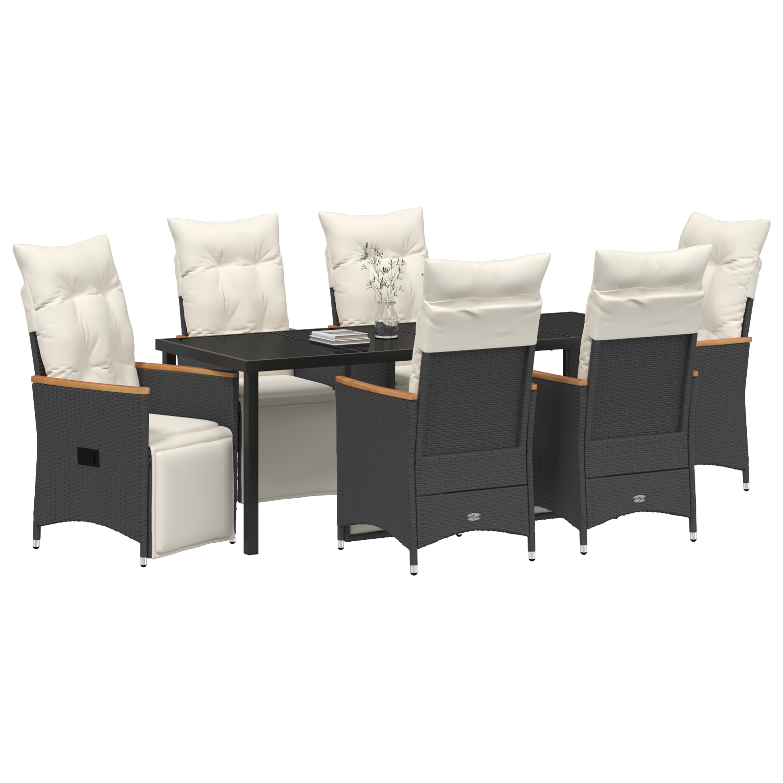 vidaXL 7-delige tuinset met kussens zwart poly rattan