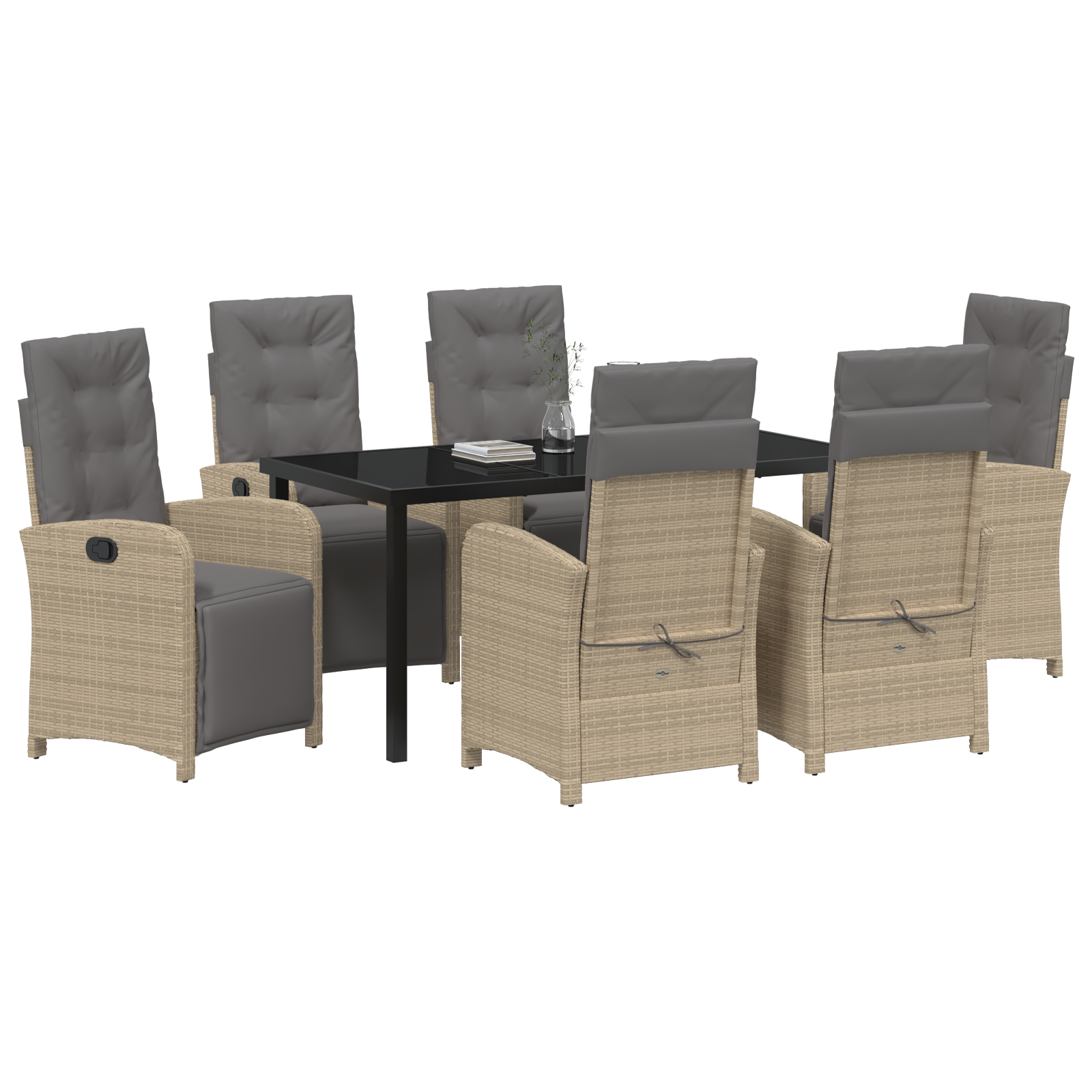 vidaXL 7-delige tuinset met kussens in beige poly rattan