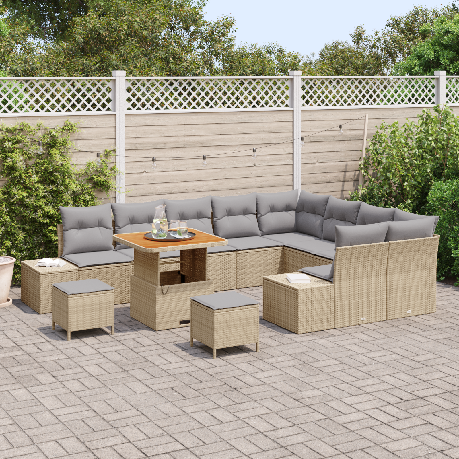 vidaXL 12-delige Tuinbankenset met kussens poly rattan acacia beige