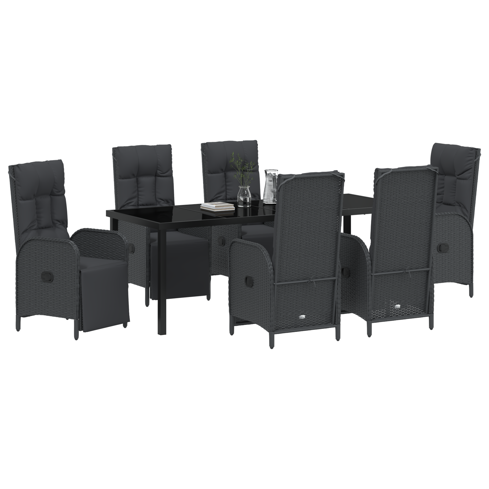 vidaXL 7-delige Tuinset met Kussens Zwart Poly Rattan
