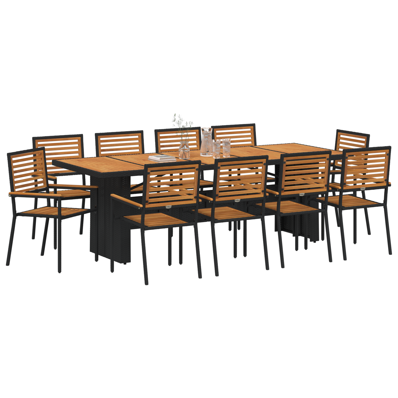vidaXL 11-delige Tuinset Zwart Poly Rattan Acacia