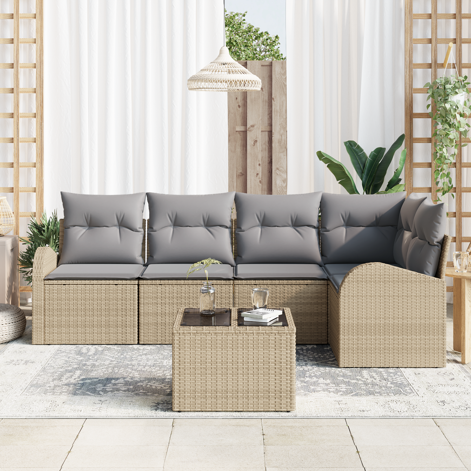 vidaXL 6-delige tuinset met kussens in zwart poly rattan