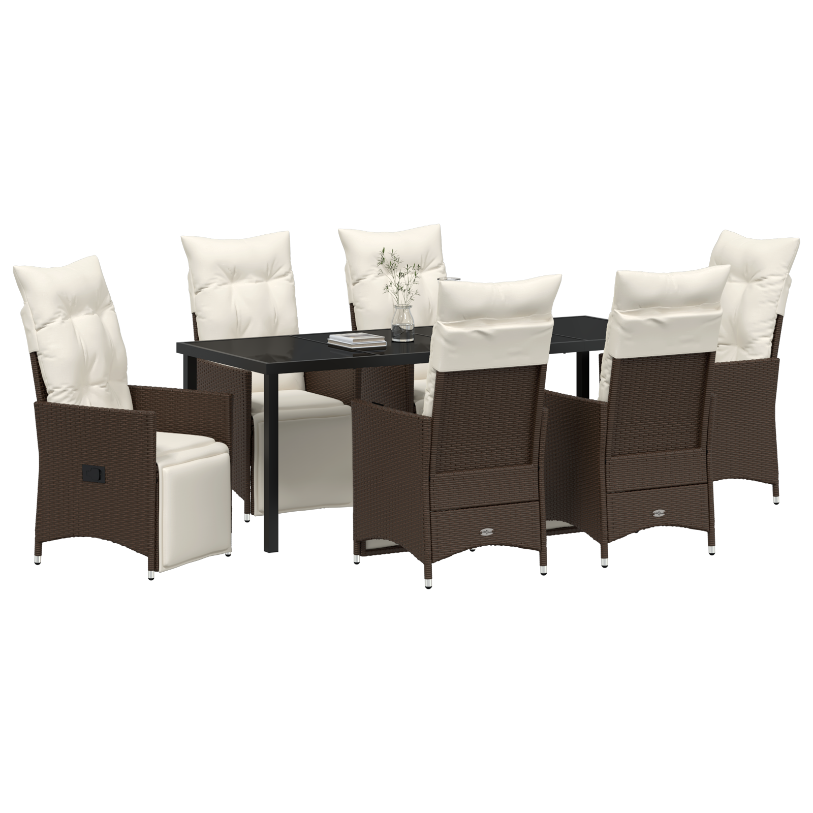vidaXL 7-delige eetset voor in de tuin met kussens bruin poly rattan