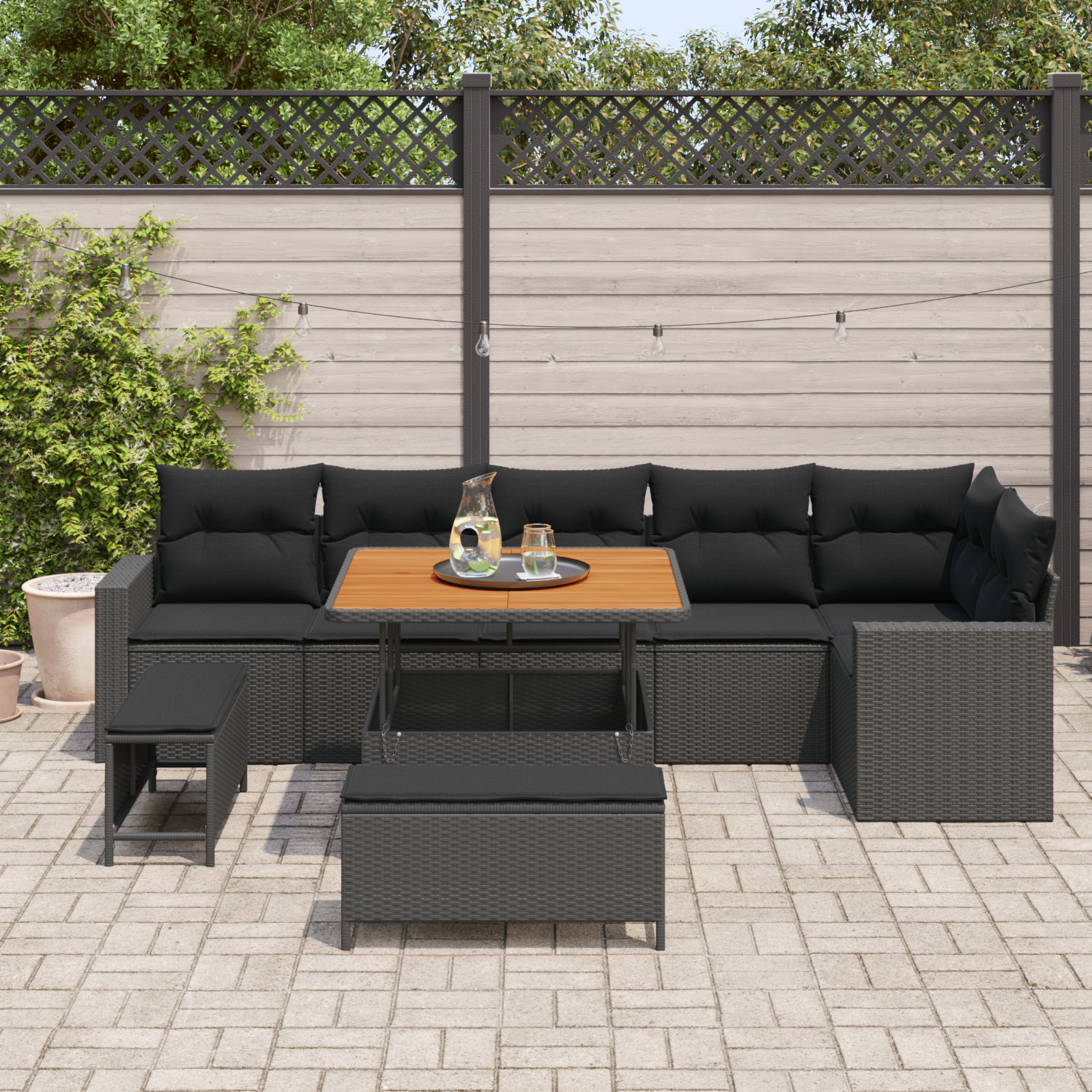 vidaXL 9-delige Tuinbankenset met kussens poly rattan acacia zwart