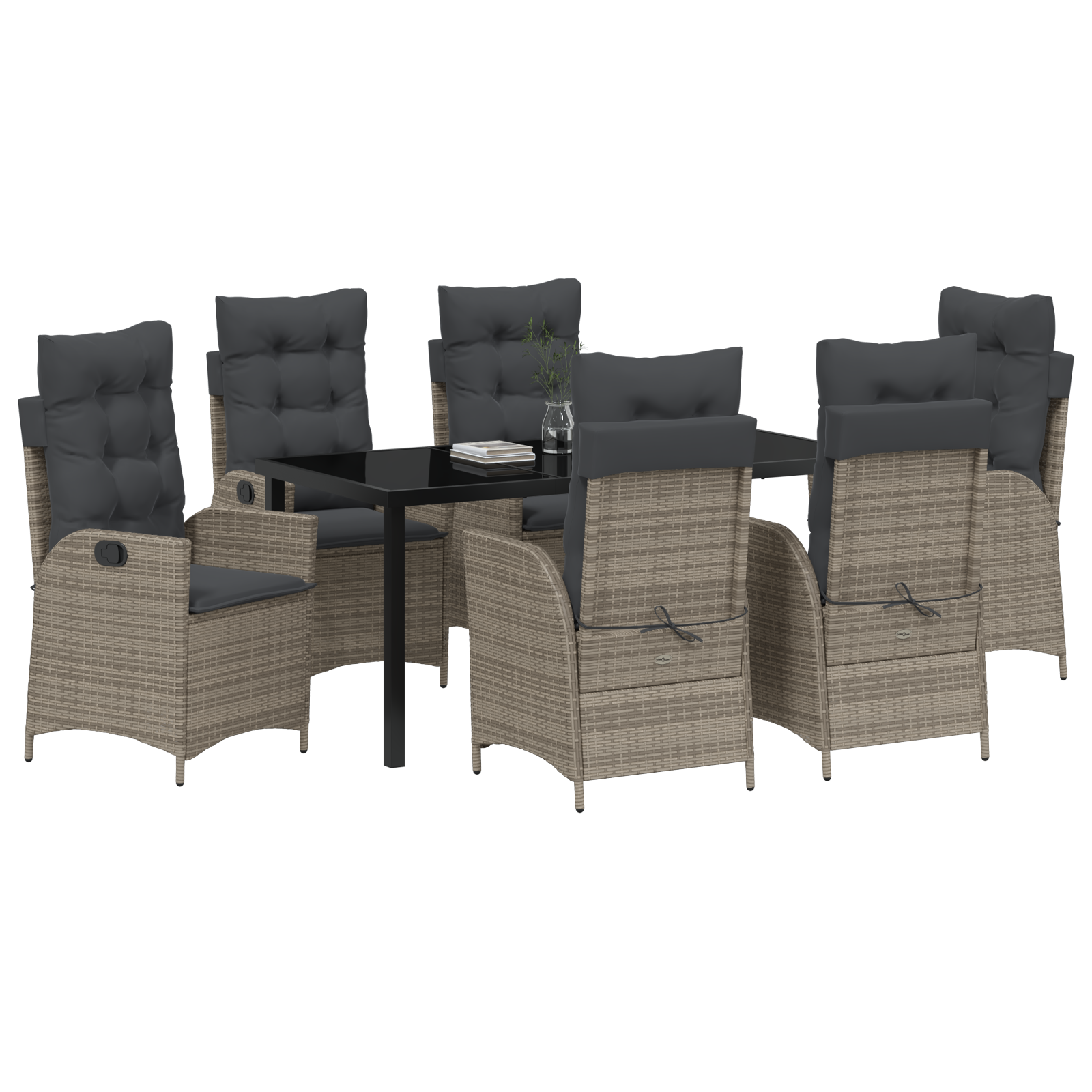 vidaXL 7-delige Tuinset met Kussens Grijs Poly Rattan
