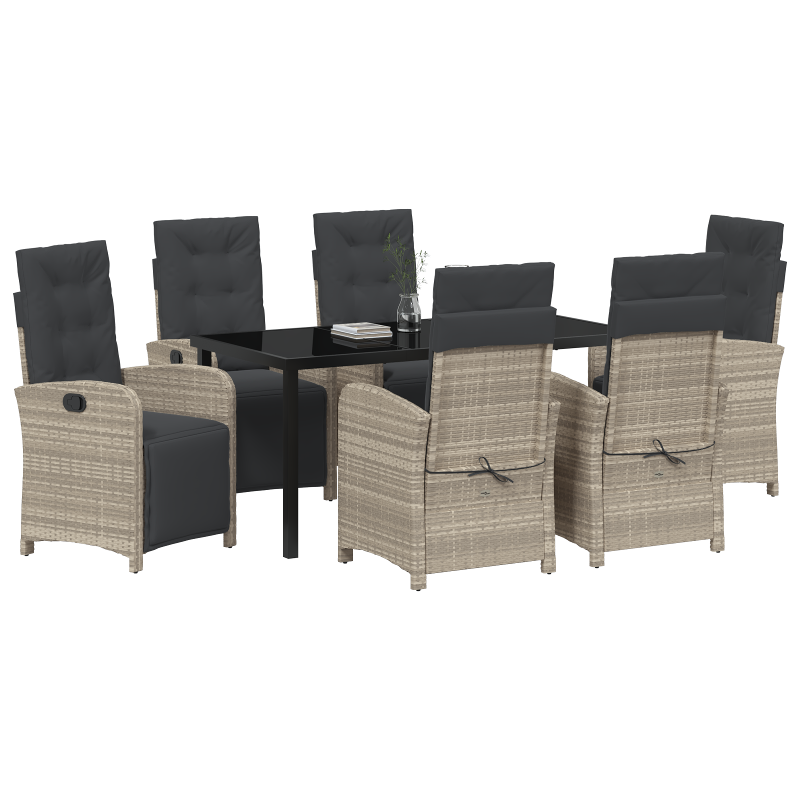 vidaXL 7-delige tuinset met kussens in lichtgrijs poly rattan