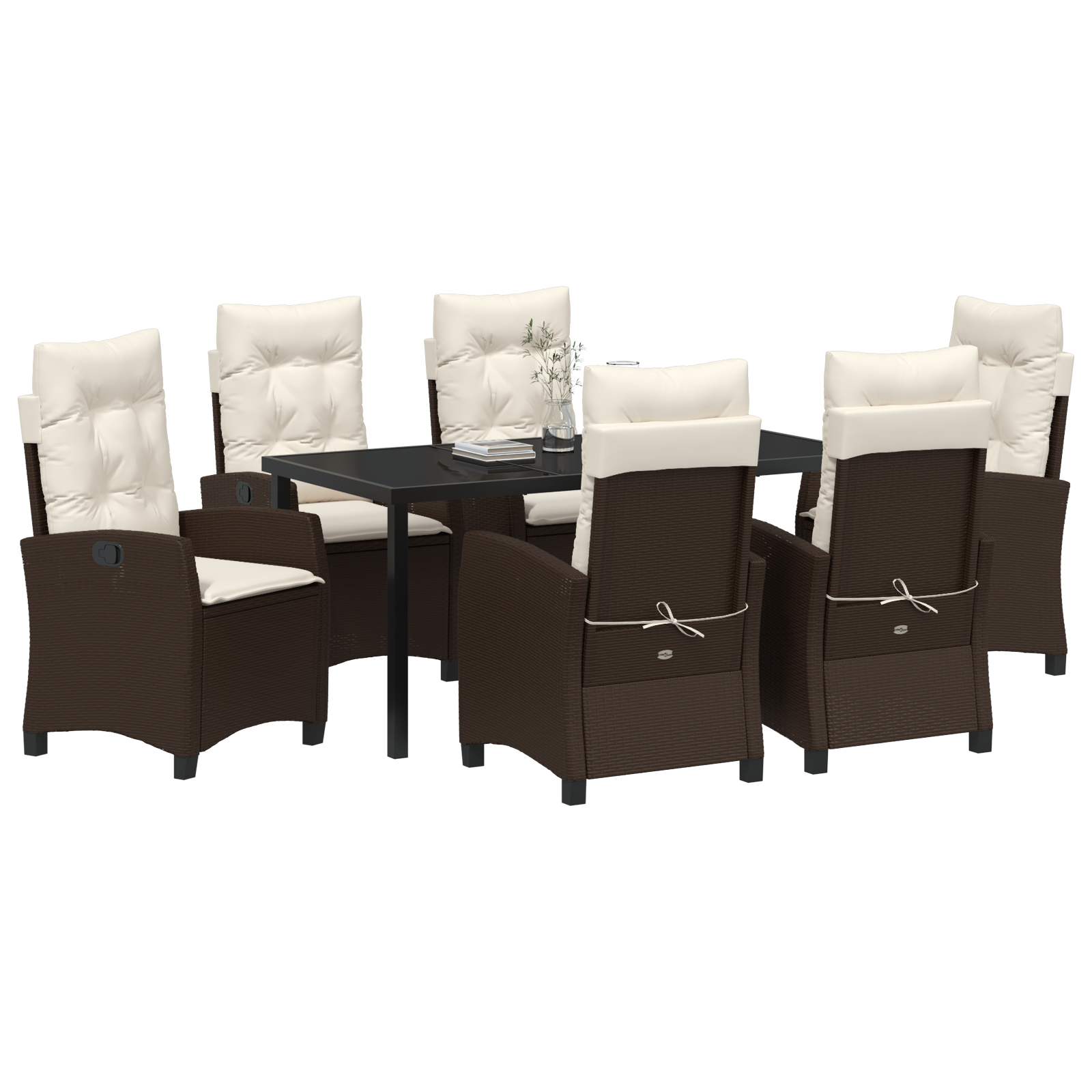 vidaXL 7-delige tuinset met kussens – Bruin poly rattan.