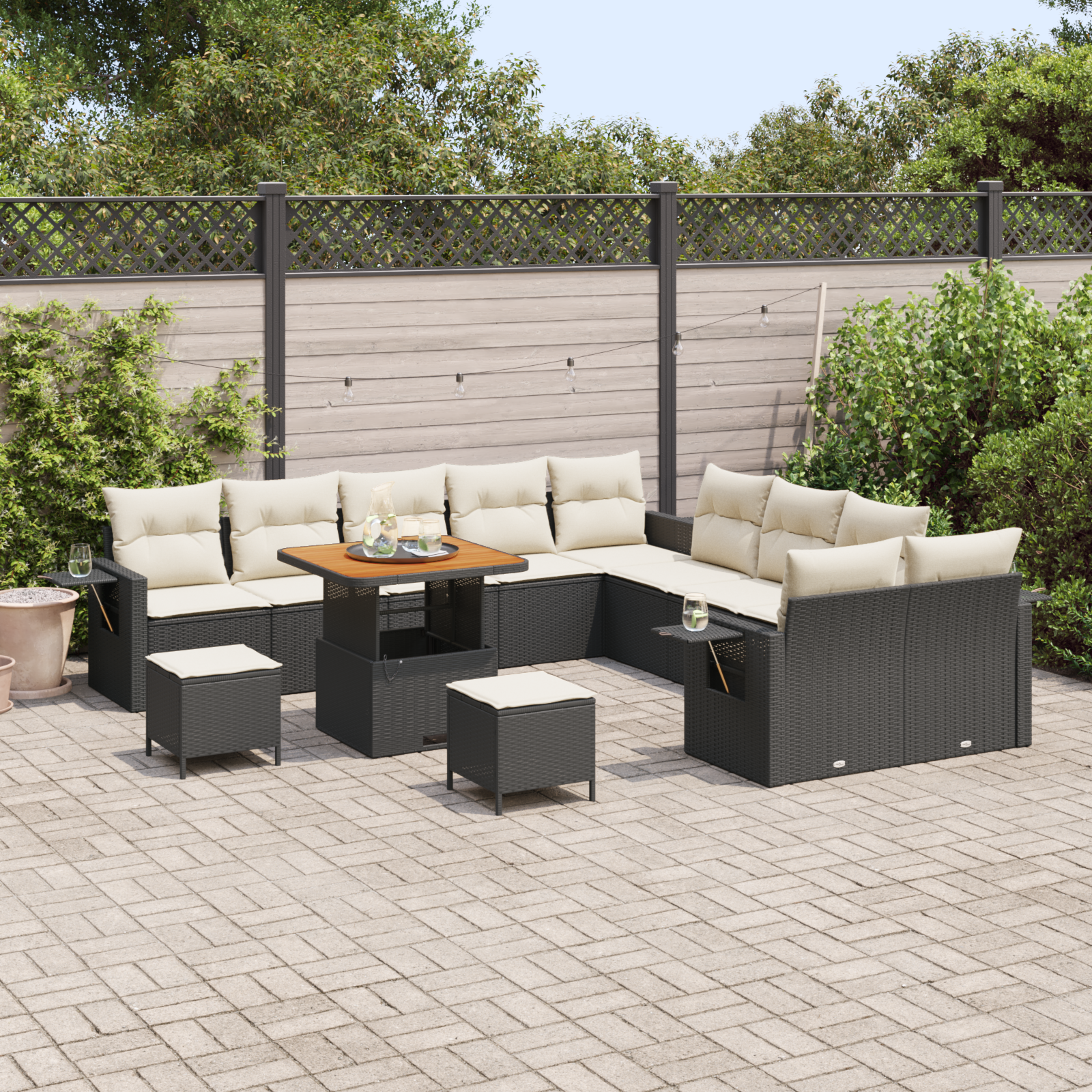 vidaXL 13-delige tuinset met kussens zwart poly rattan acacia