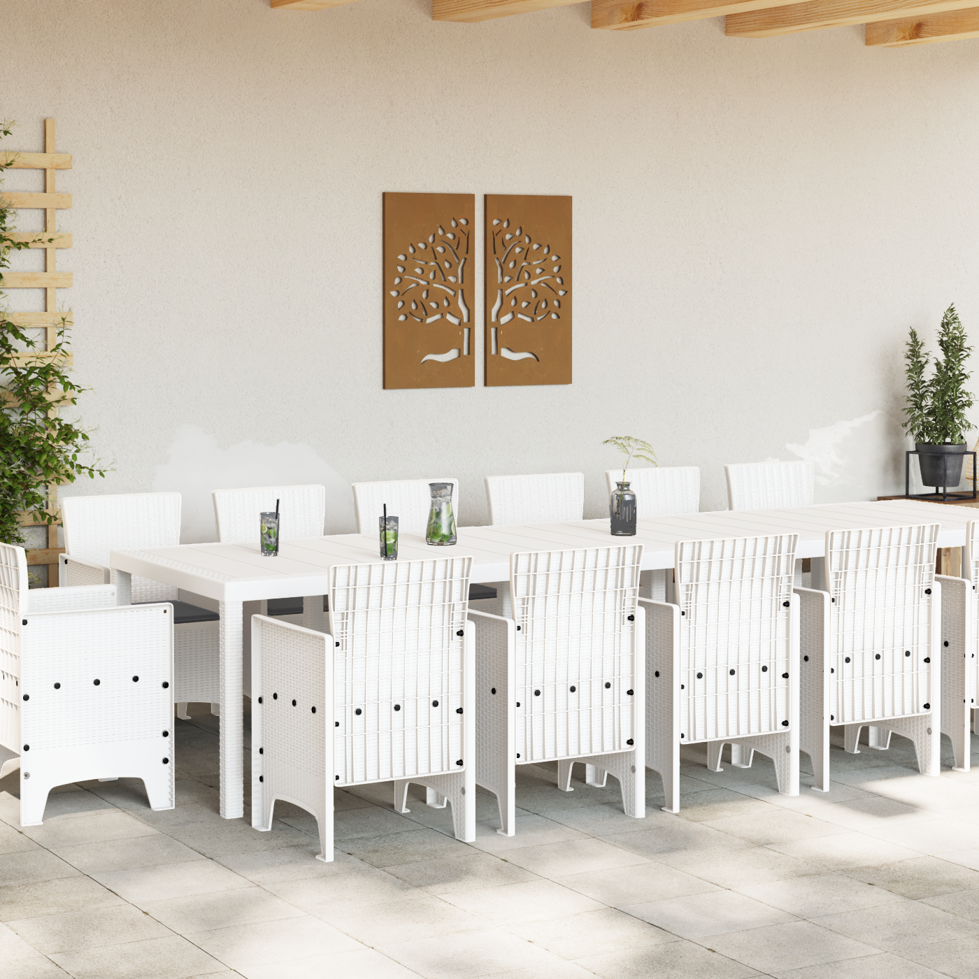 vidaXL 15-delige Tuinset met kussens poly rattan wit