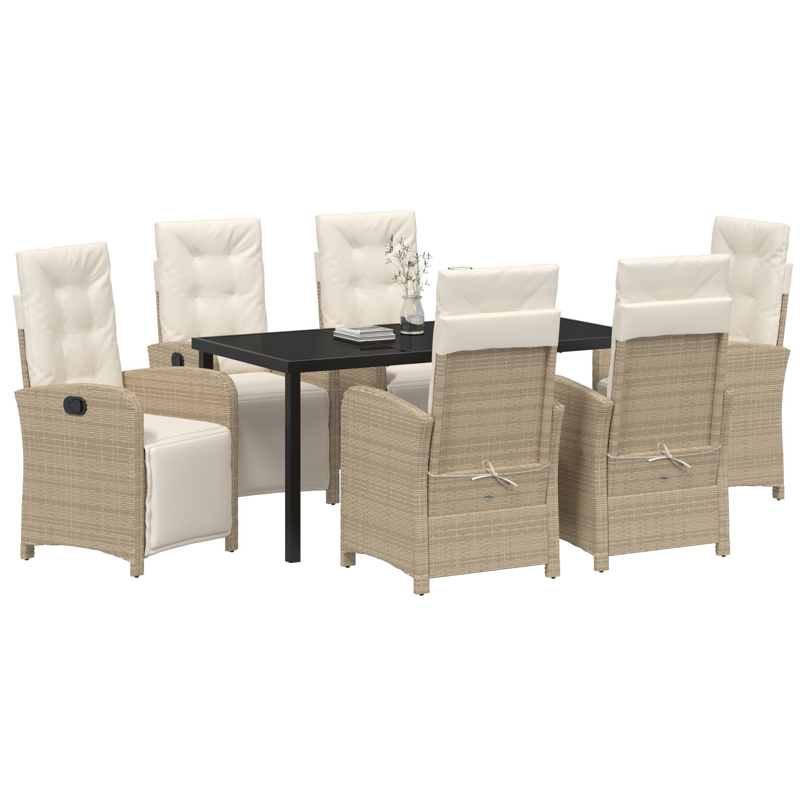 vidaXL 7-delige tuinset met kussens in beige poly rattan