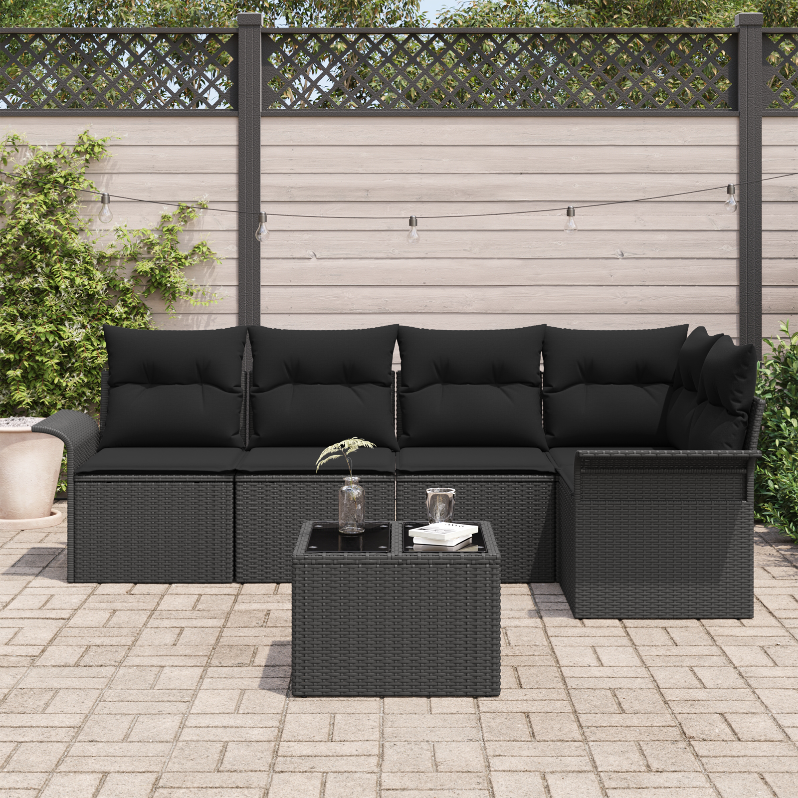 vidaXL 6-delige Tuin Sofa Set met Kussens Beige Poly Rattan
