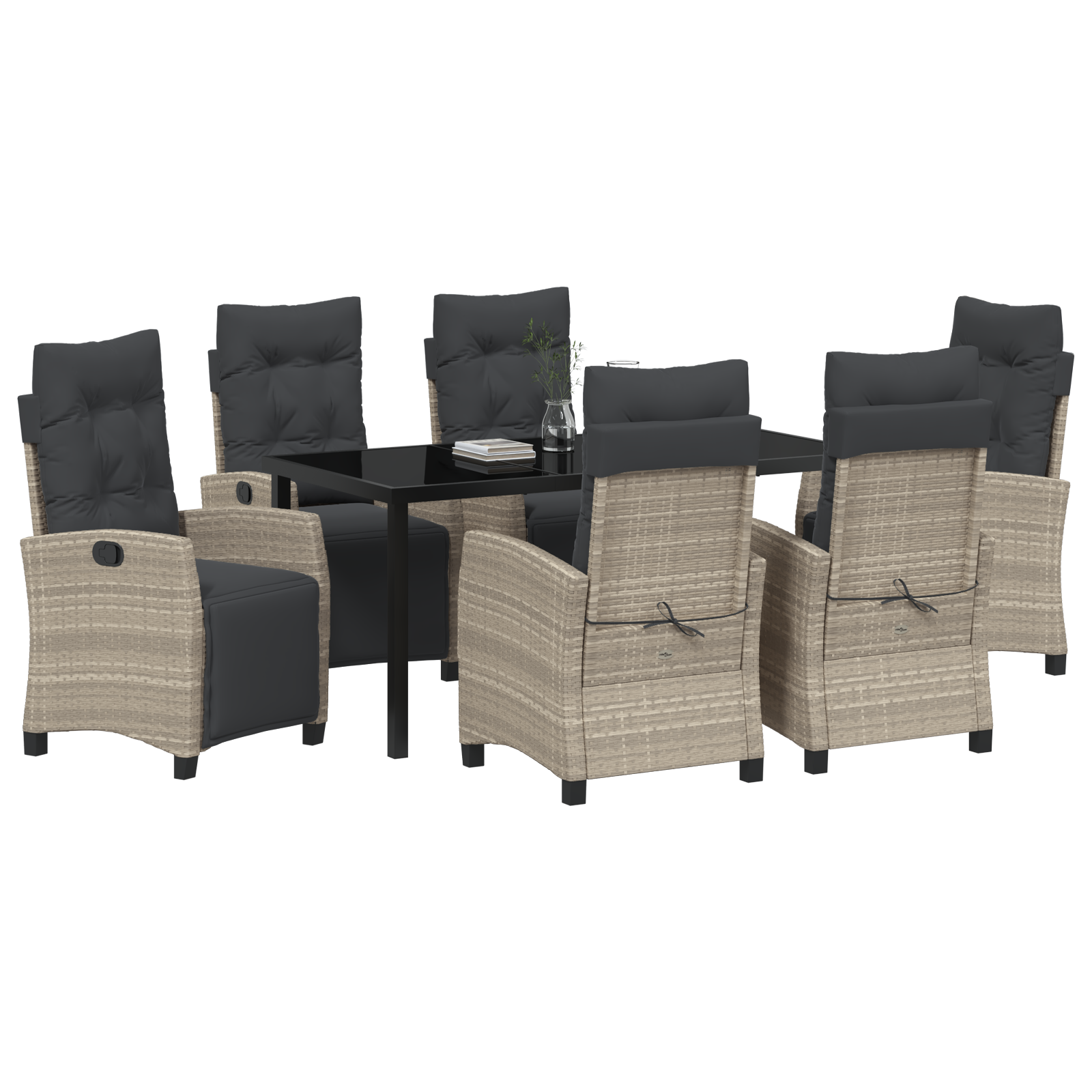 vidaXL 7-delige Tuin Eetset Lichtgrijs Poly Rattan