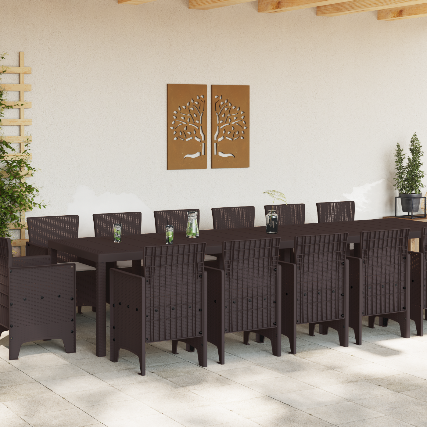 vidaXL 15-delige Tuinset met kussens poly rattan bruin