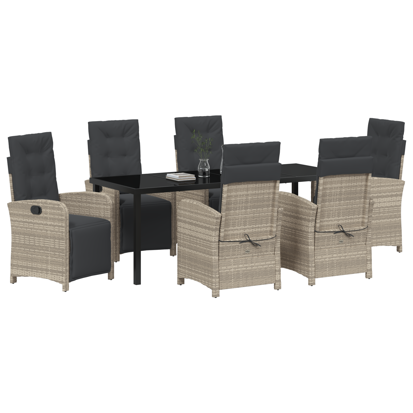 vidaXL 7-delige tuinset met kussens in lichtgrijs poly rattan