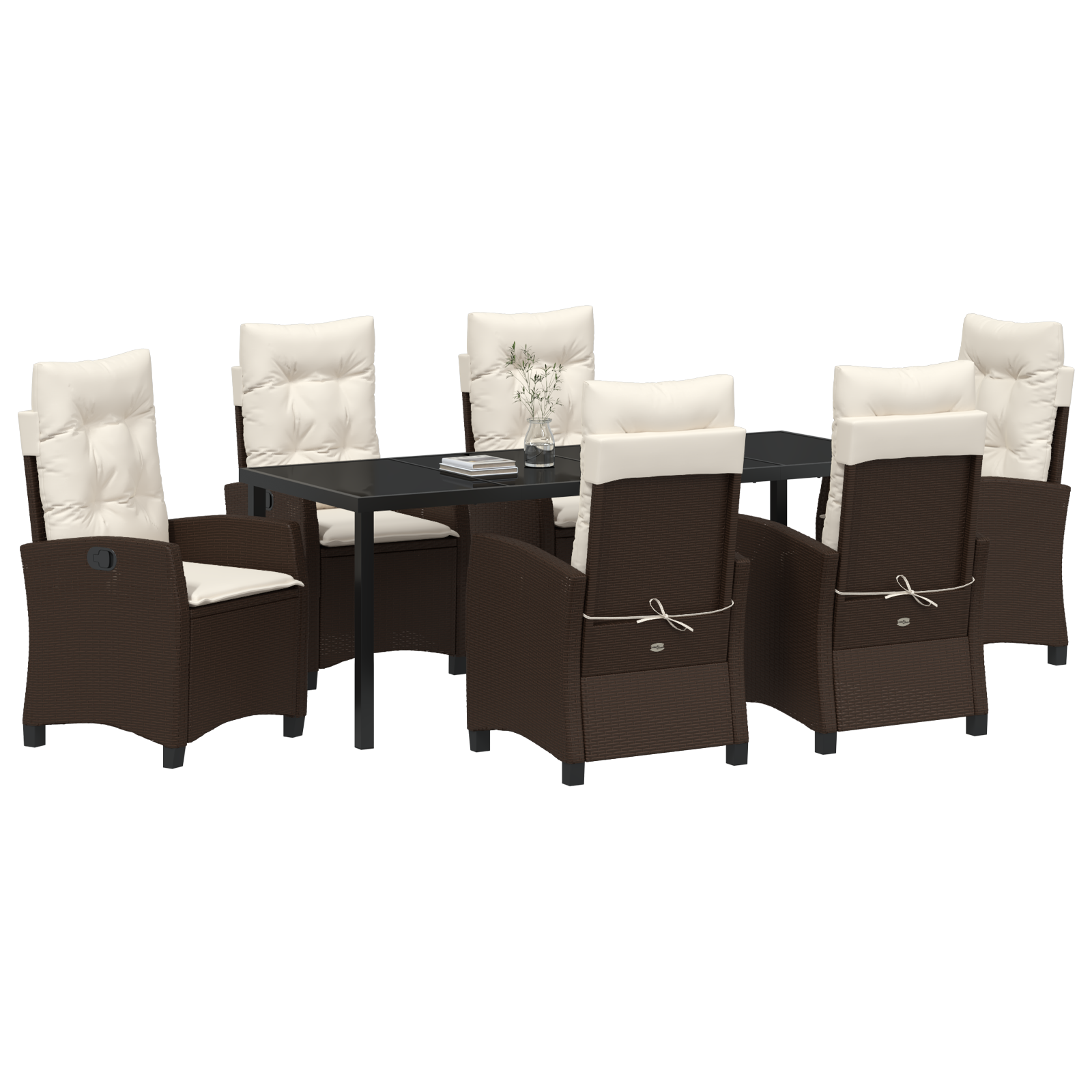 vidaXL 7-delige Tuinset met Kussens – Bruin Poly Rattan.