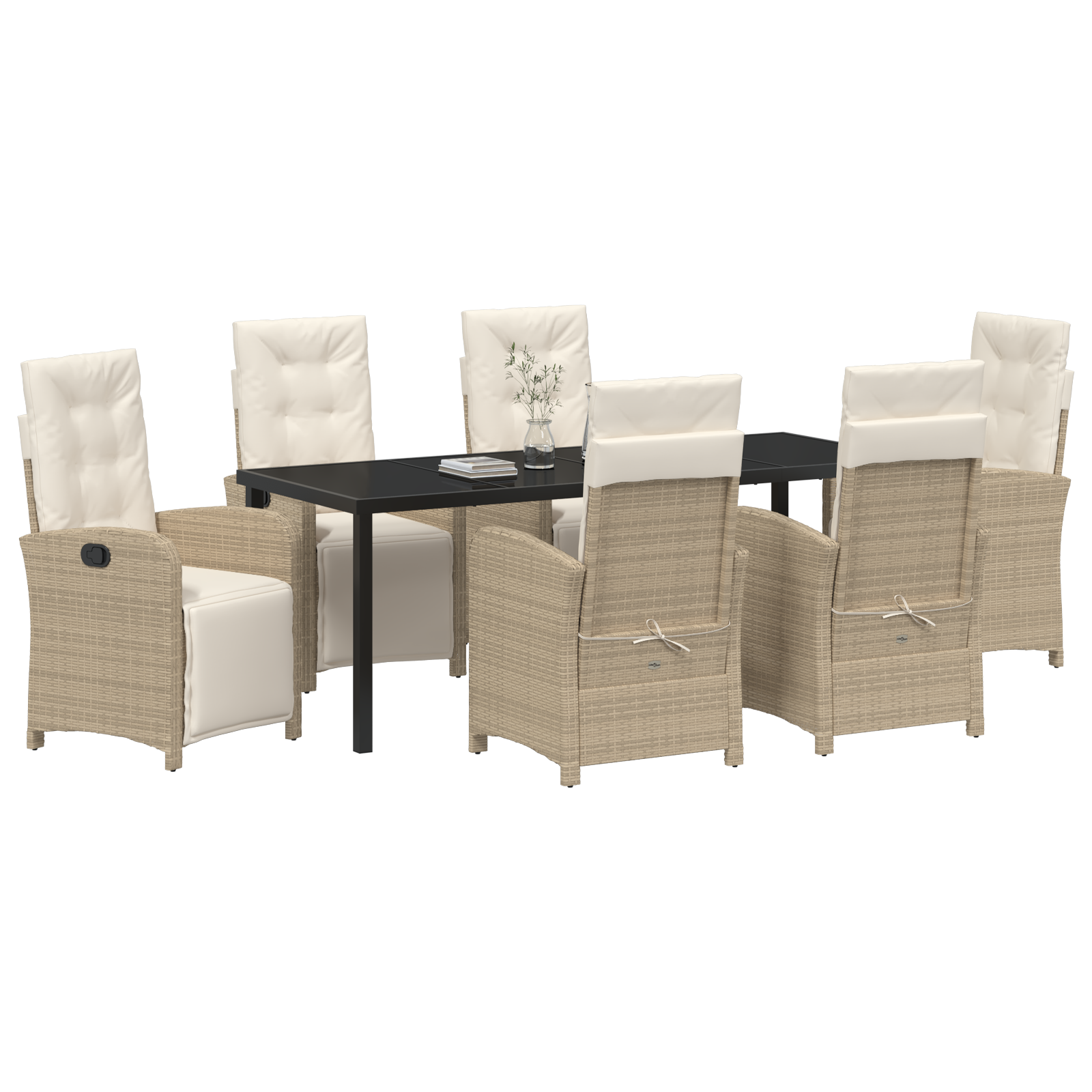 vidaXL 7-delige tuinset met kussens in beige poly rattan