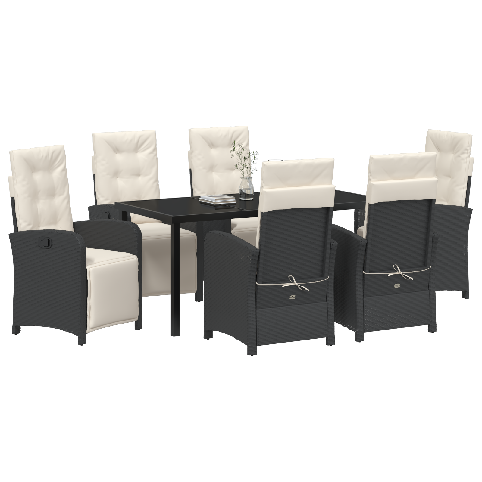 vidaXL 7-delige tuin eetset met kussens zwart poly rattan