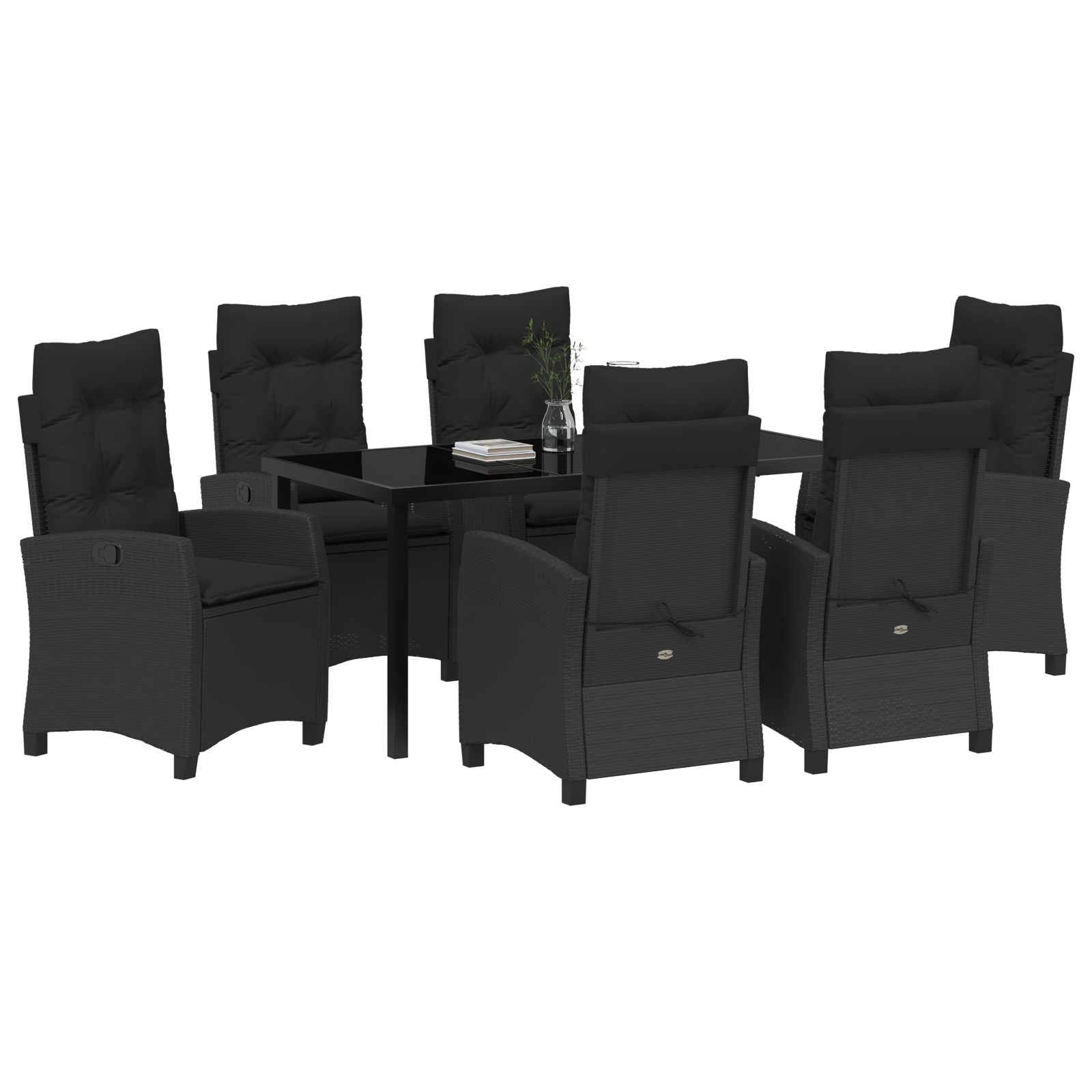 vidaXL 7-Delige Tuinset met Kussens - Zwart Poly Rattan