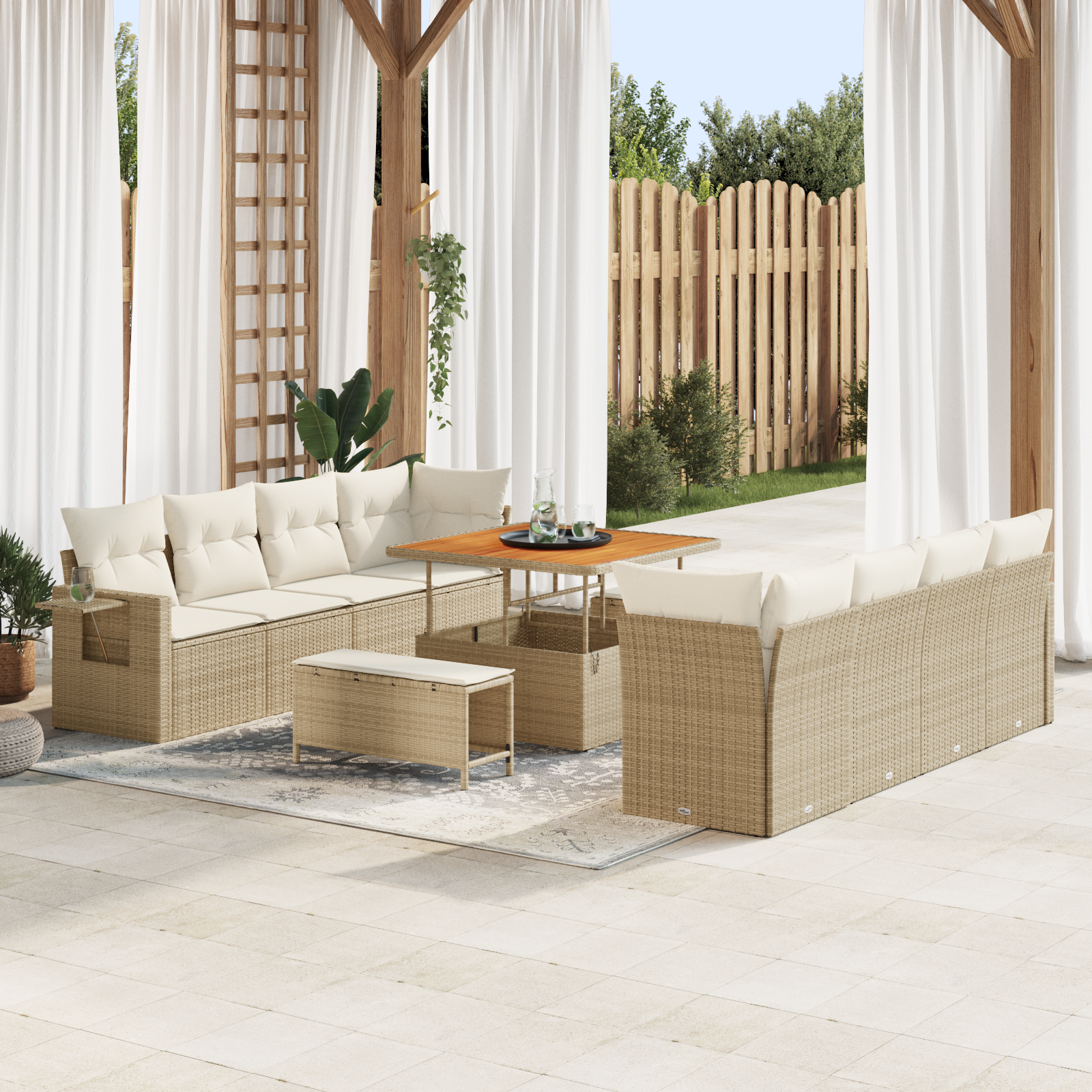 vidaXL 11-delige tuinset met kussens - Beige - Poly Rattan - Acacia