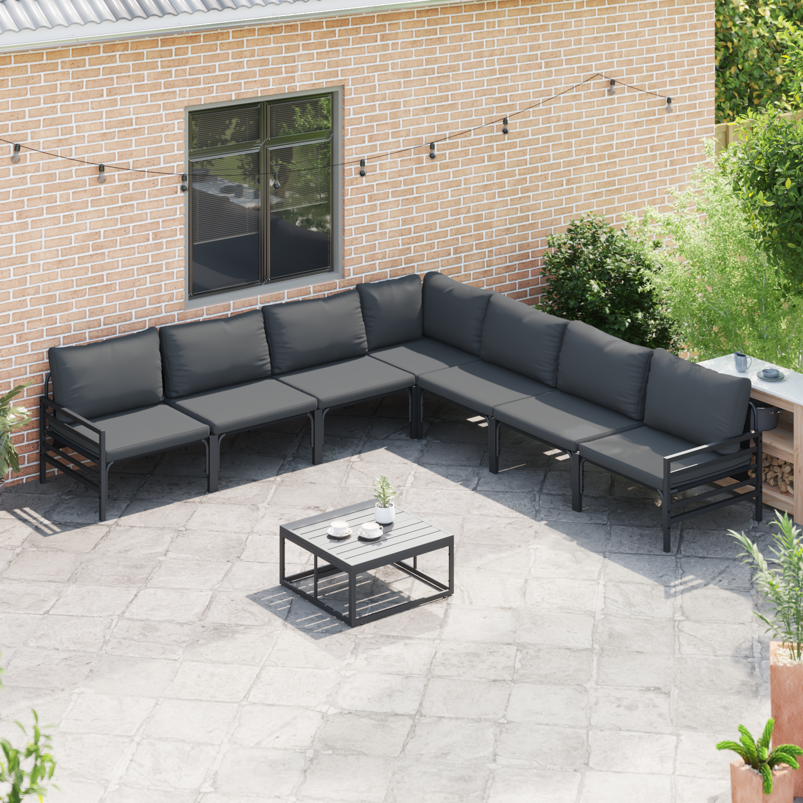 vidaXL Tuin Sofa Set 8 pcs Antraciet Staal