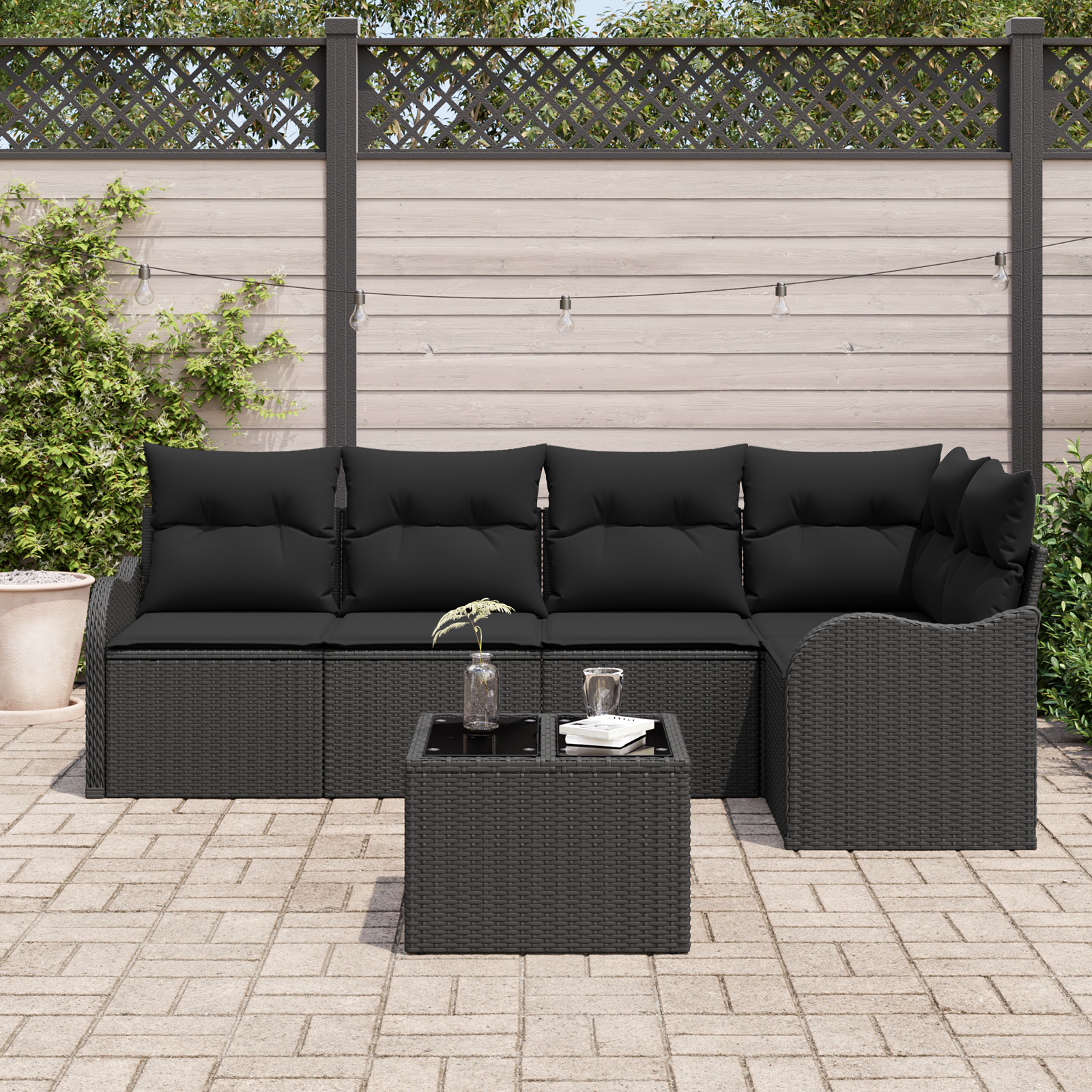 vidaXL 6-delige tuinbankset met kussen in Beige Poly Rattan