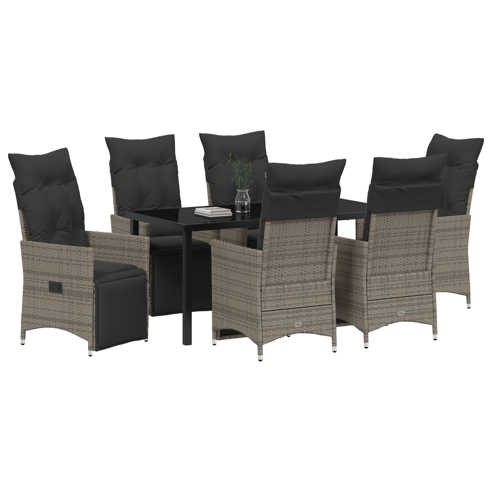 vidaXL 7-delige Tuin Eettafel Set met Kussens Grijs Poly Rattan