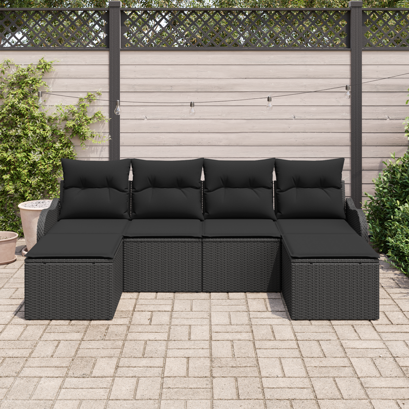 vidaXL 6-delige tuinbanken set met kussens zwart poly rattan