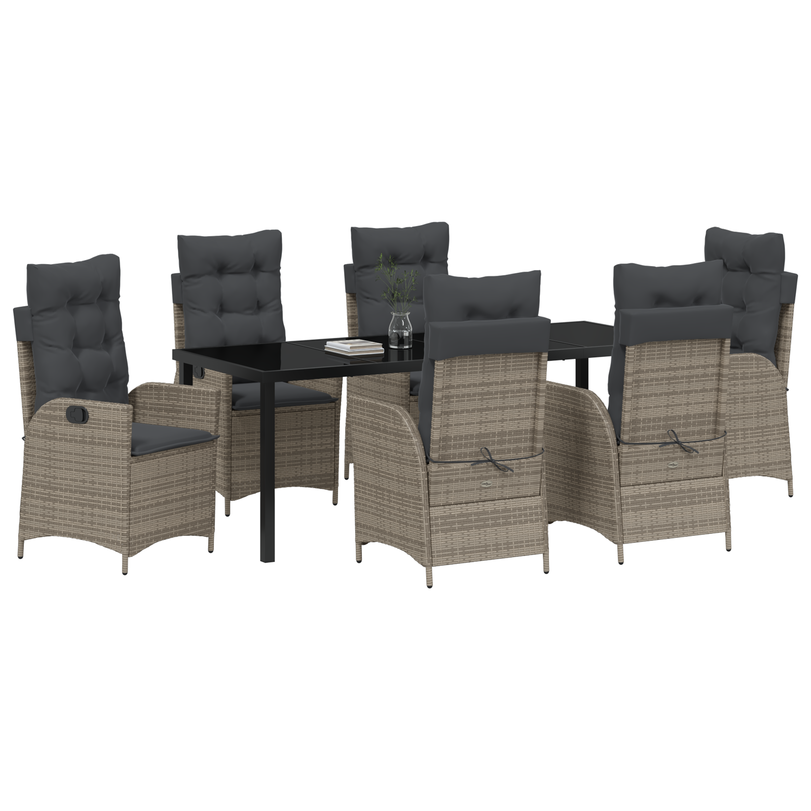 vidaXL 7-delige Tuinset met Kussens Grijs Poly Rattan