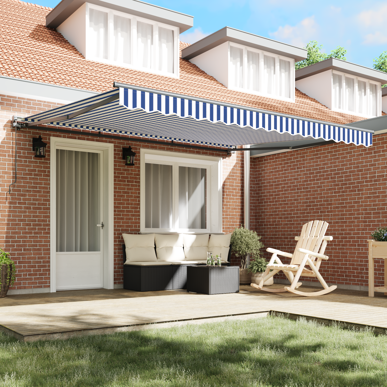 vidaXL Handmatige Inklapbare Luifel Blauw/Wit 350x250 cm