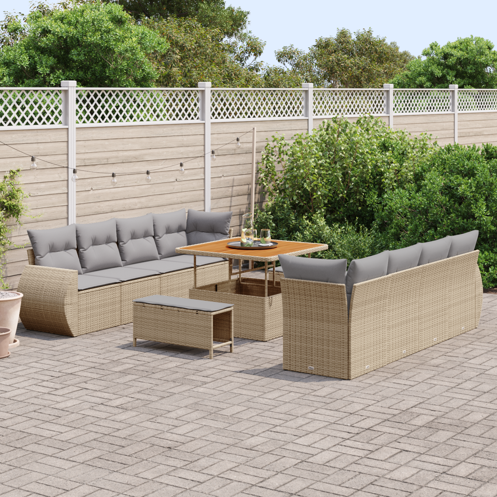 vidaXL 11-delige Tuinbankenset met kussens poly rattan acacia beige